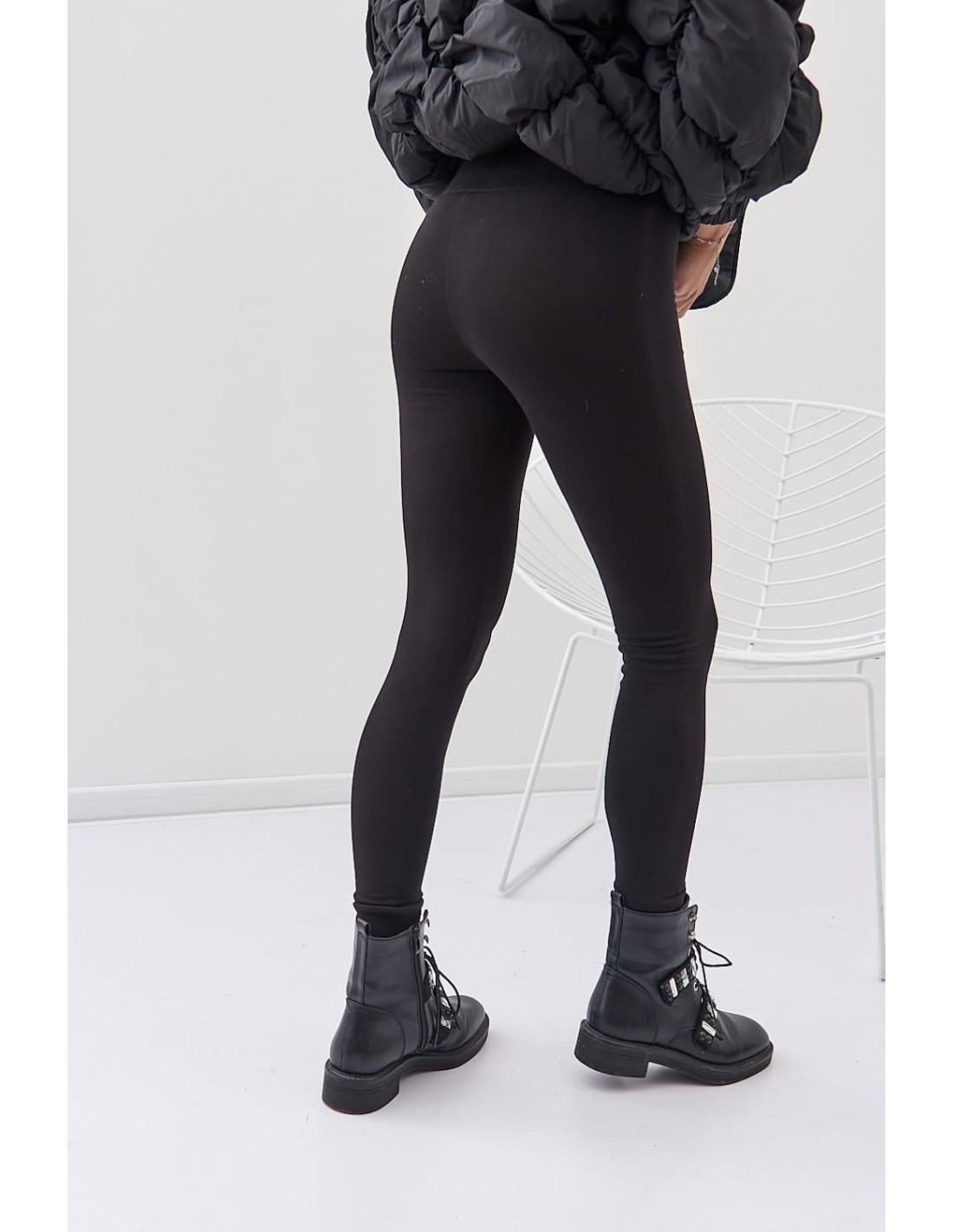 Smooth leggings with wide elastic, black 01671 - Online store - Boutique